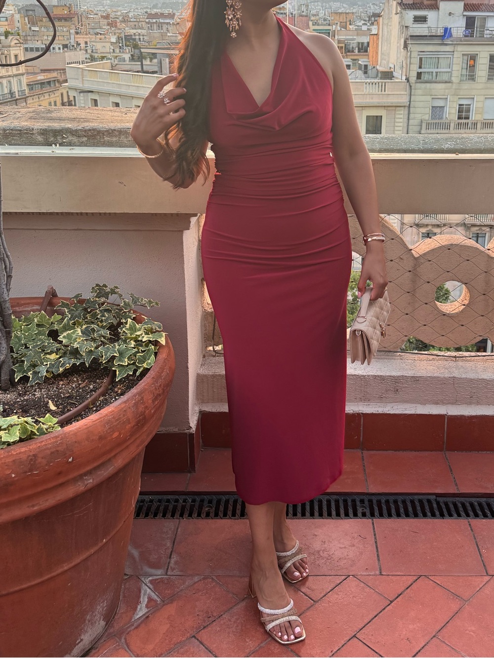 Wilfred Sleeveless Cowl Neck Midi Dress in Wine